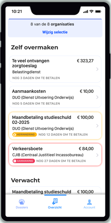 Screenshot van de VO Rijk-app
